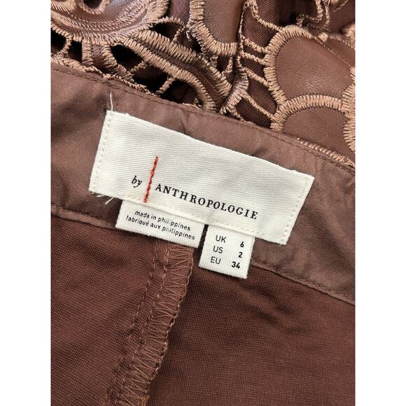 Anthropologie Coco Floral Lace Faux Leather Shorts Size 2 Plum Brown - Picture 5 of 6